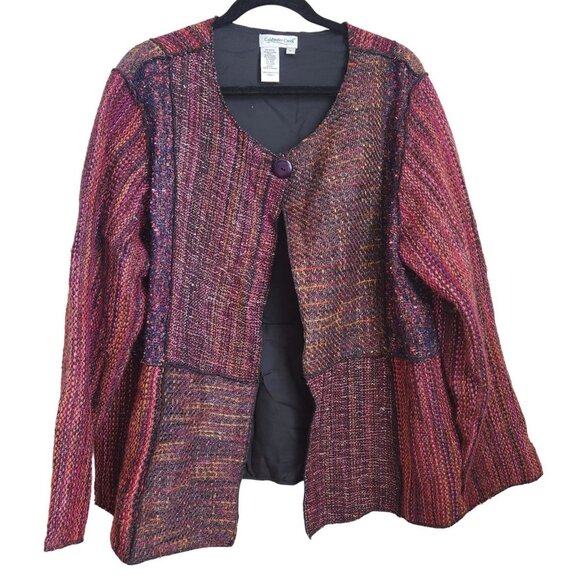 Vintage Coldwater Creek Tweed Jacket Blazer Boho Patchwork Artsy Lagenlook  Sz L - Picture 1 of 12